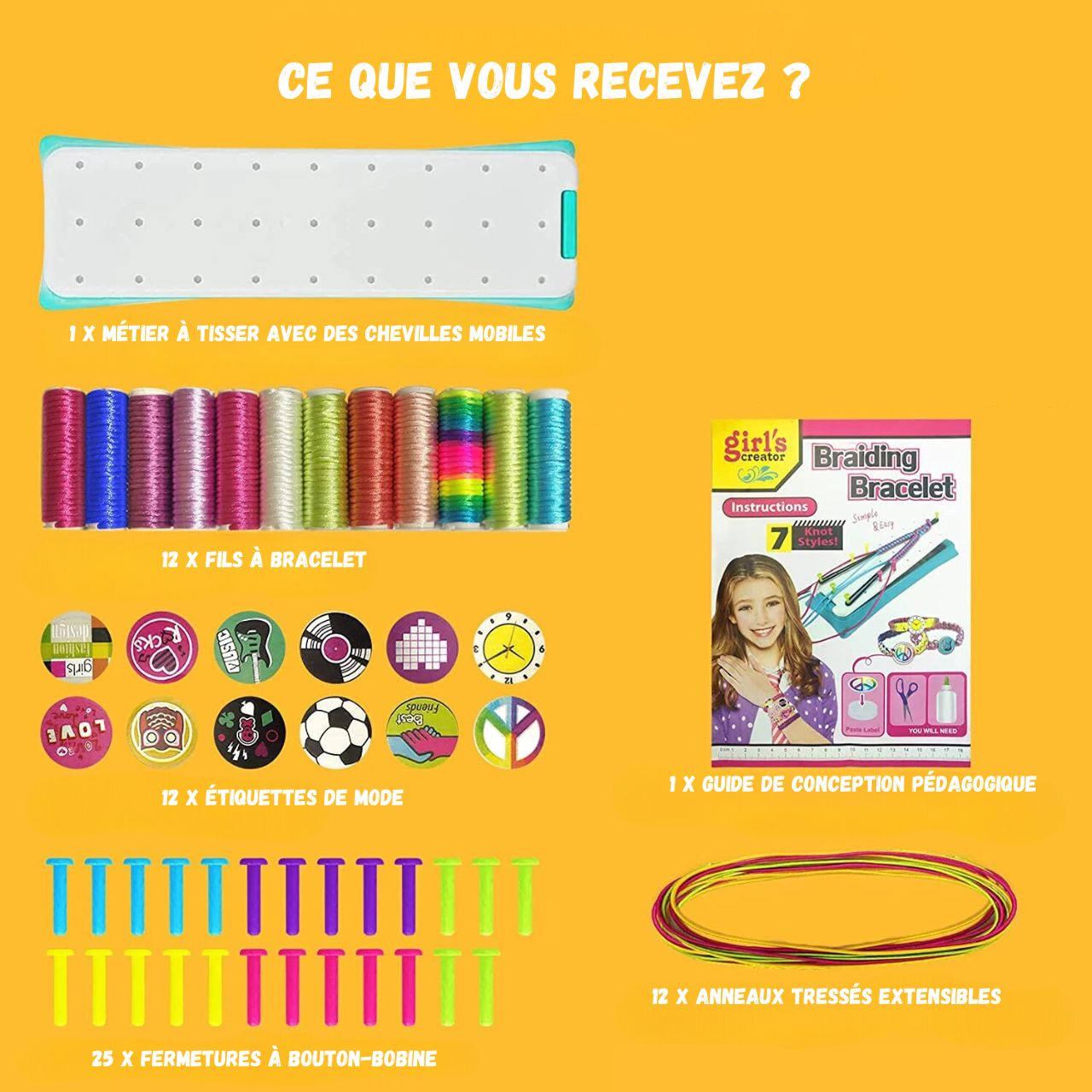 KIT DE TRESSAGE DE BRACELETS COLORÉS