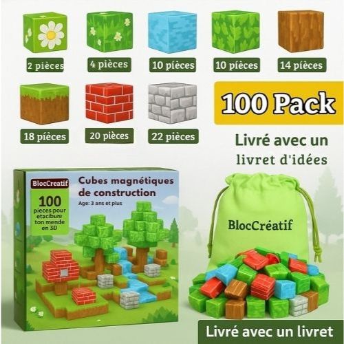 🧲 BlocCréatif™ – Blocs Magnétiques de Construction Pixelisée (100 pièces)